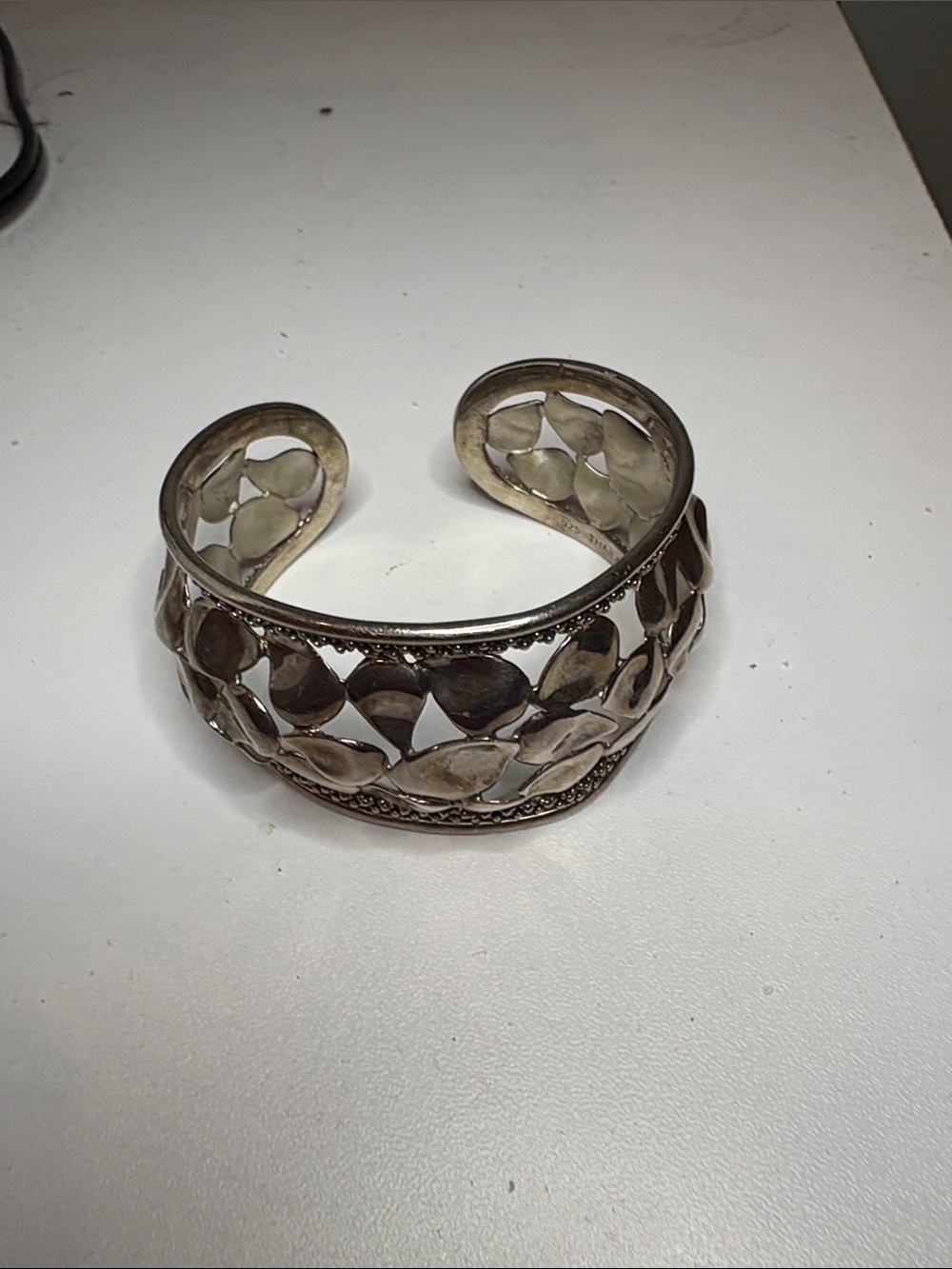 Michael Dawkins Silver signed Leaf Motif Open Cuff Bracelet